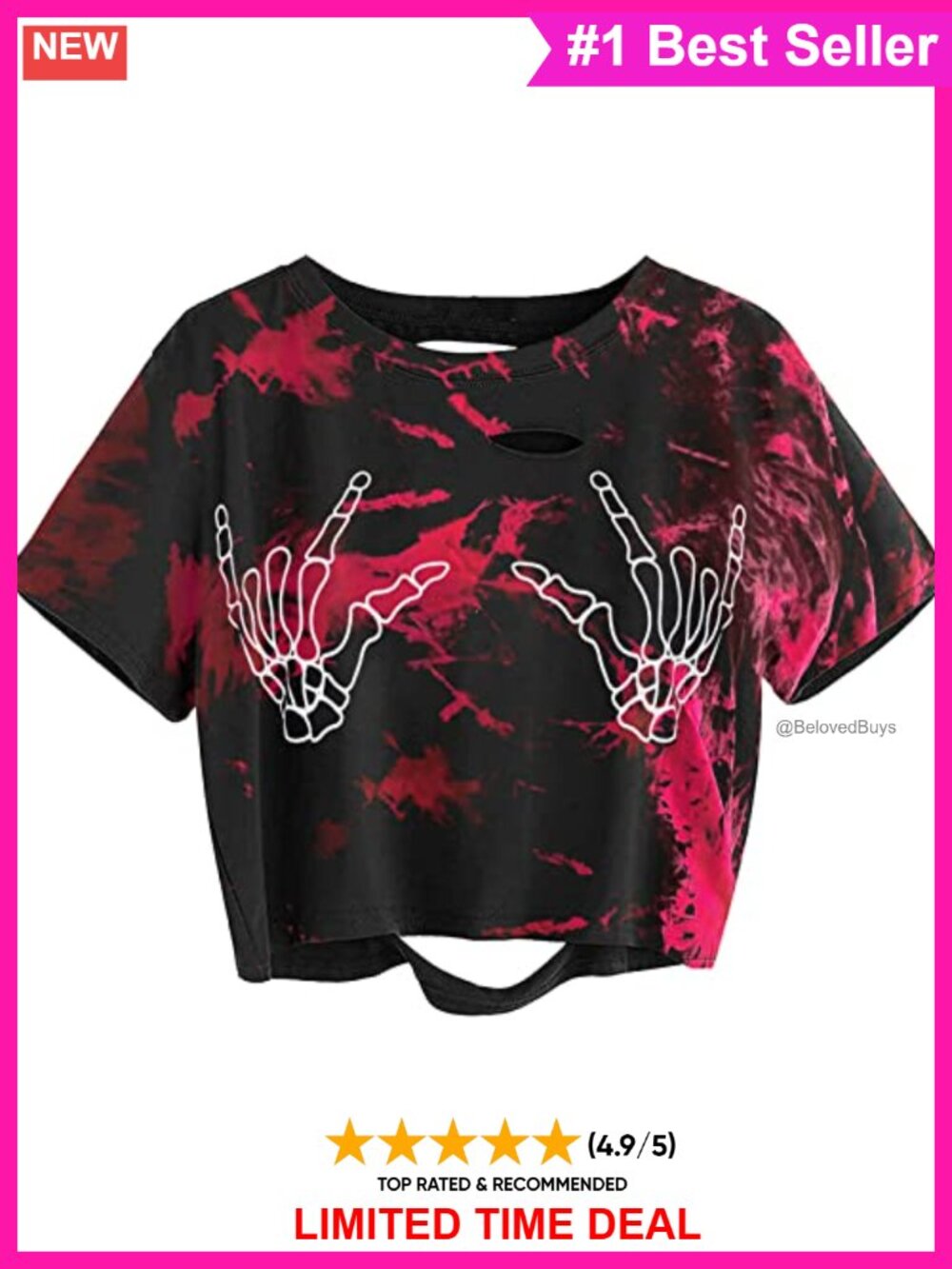 Women's Skull Finger Graphic Distressed Crop Top Short Sleeve Tee